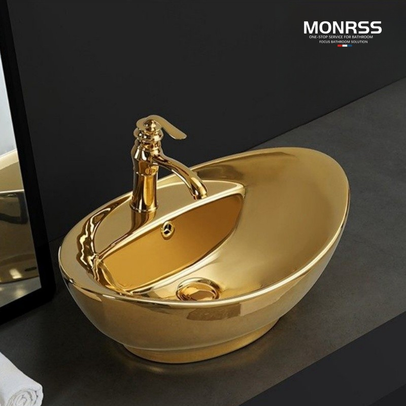 Luxurystyle Ceramic Art Basin Gold Oval Countrtop Sink