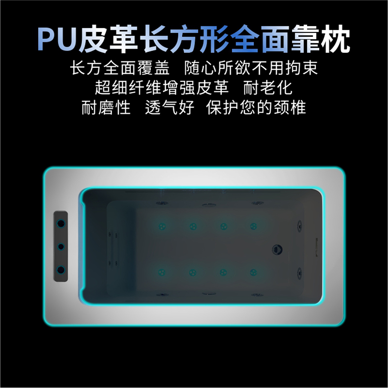 Rectangular Full Pillow Double Side Surfing Waterfall Bathtub Freestanding Acrylic Bath Pool with Environmental Protection Level for Five Star Hotel