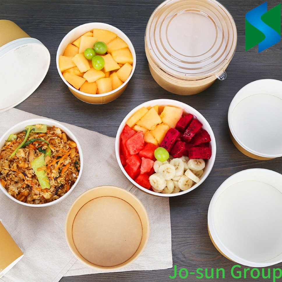 Manufacturer Custom Logo OEM Disposable Brown Packaging with Lid for Noodle Rice Hot Food Salad Soup Kraft Paper Bowl