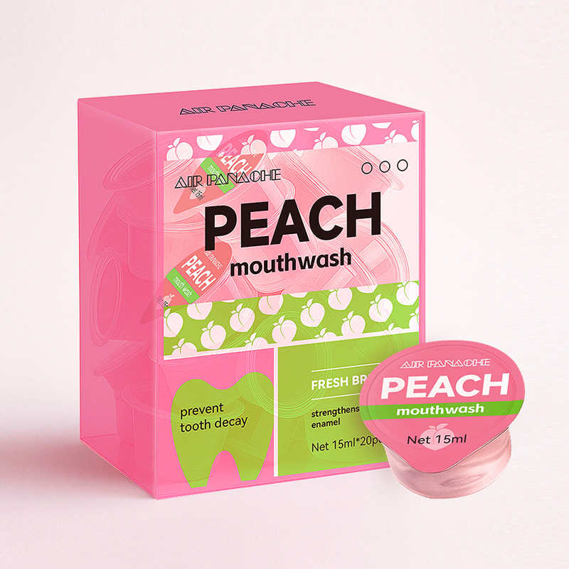 OEM Custom Printed Peach Mini Mouthwash Natural Mouthwash Portable Travel Size Mouthwash Alcohol Free Whitening Single Use Mouthwash