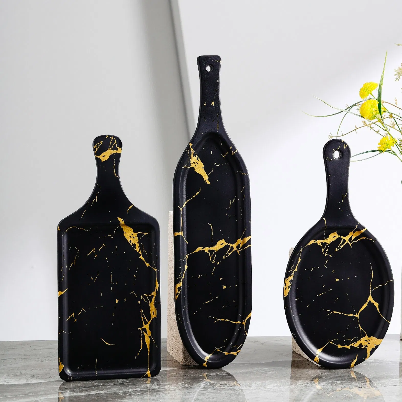 Wholesale Luxury Nordic Melamine 12PCS Tableware Set Restaurant Home Plastic Dinner Set Marbling Tableware Sets