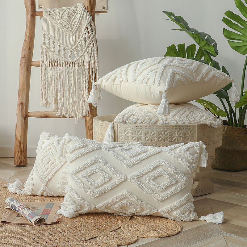 3D Carved Luxury Woven Fabrics Pillow Cover Tufted Pillow Cover