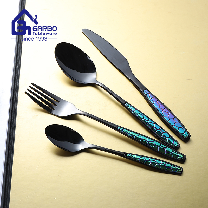 Brazil Hot Black PVD Stainless Steel Dinner Knife Set Food Garde Table Knife Rainbow Colored Cutlery Flatware Cutlery Table Knife Utensil Set