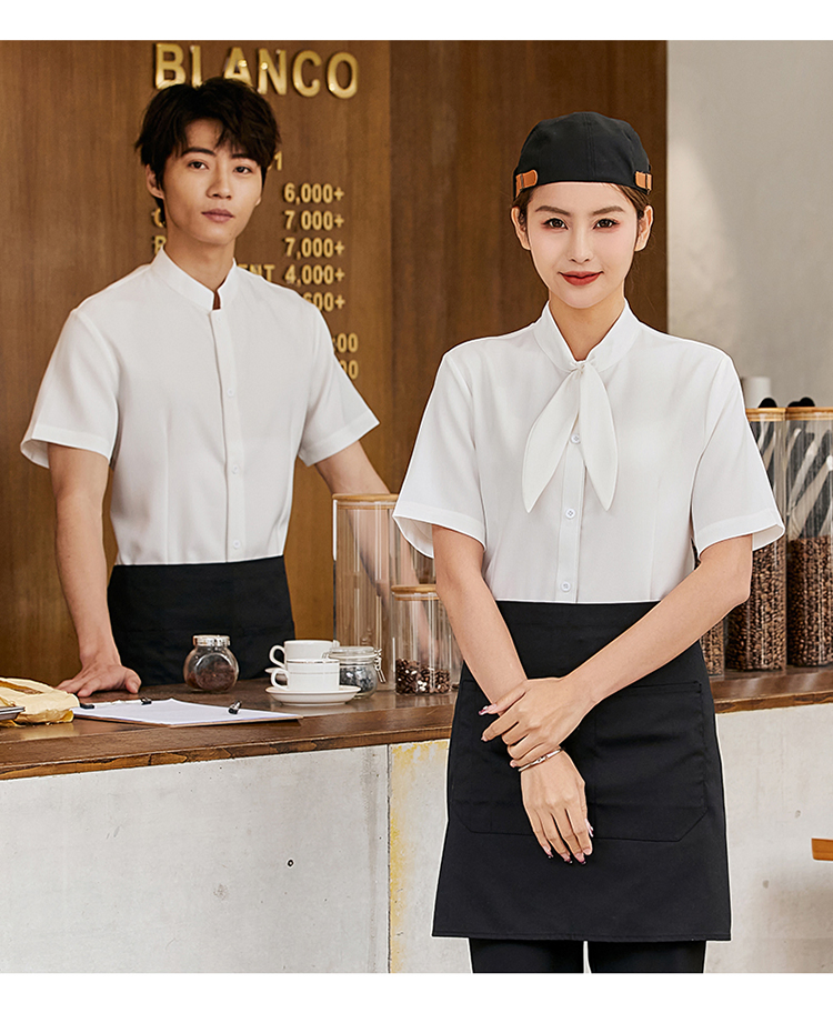Csjd-027#Solid Color Ribbon Short-Sleeved Waiter Work Clothes Apron