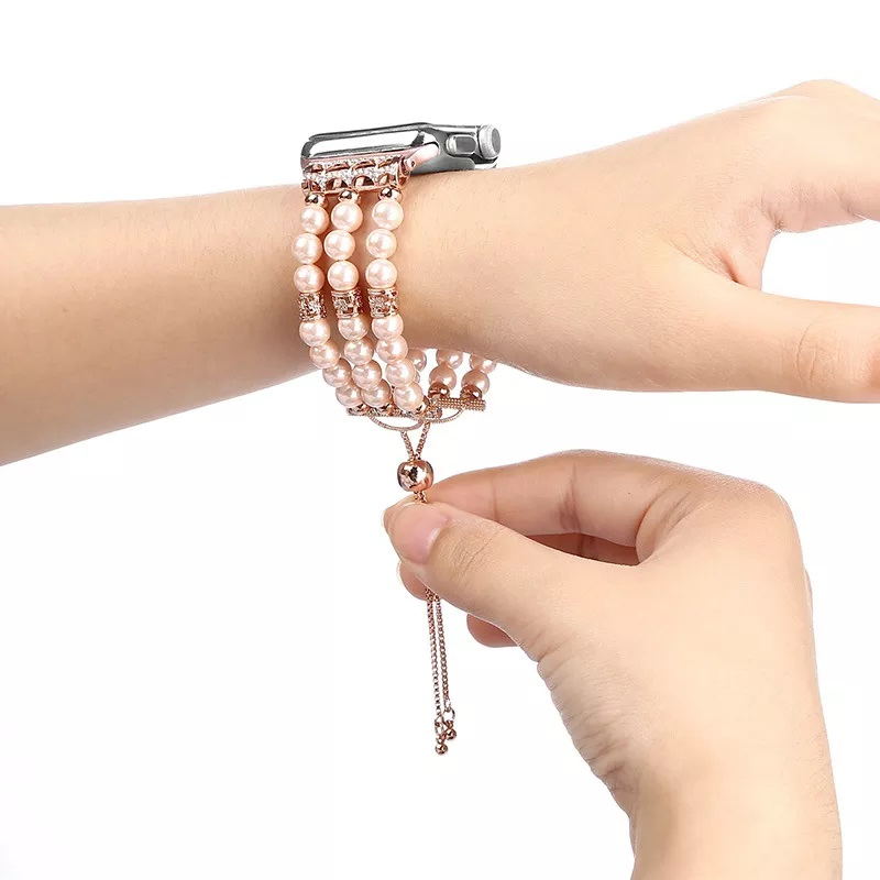 Fashion Handmade Elastic Pearl Tassel Bracelet Replacement Women Girls iWatch Strap Bands for Apple Watch 38/40/41/42/44/45mm