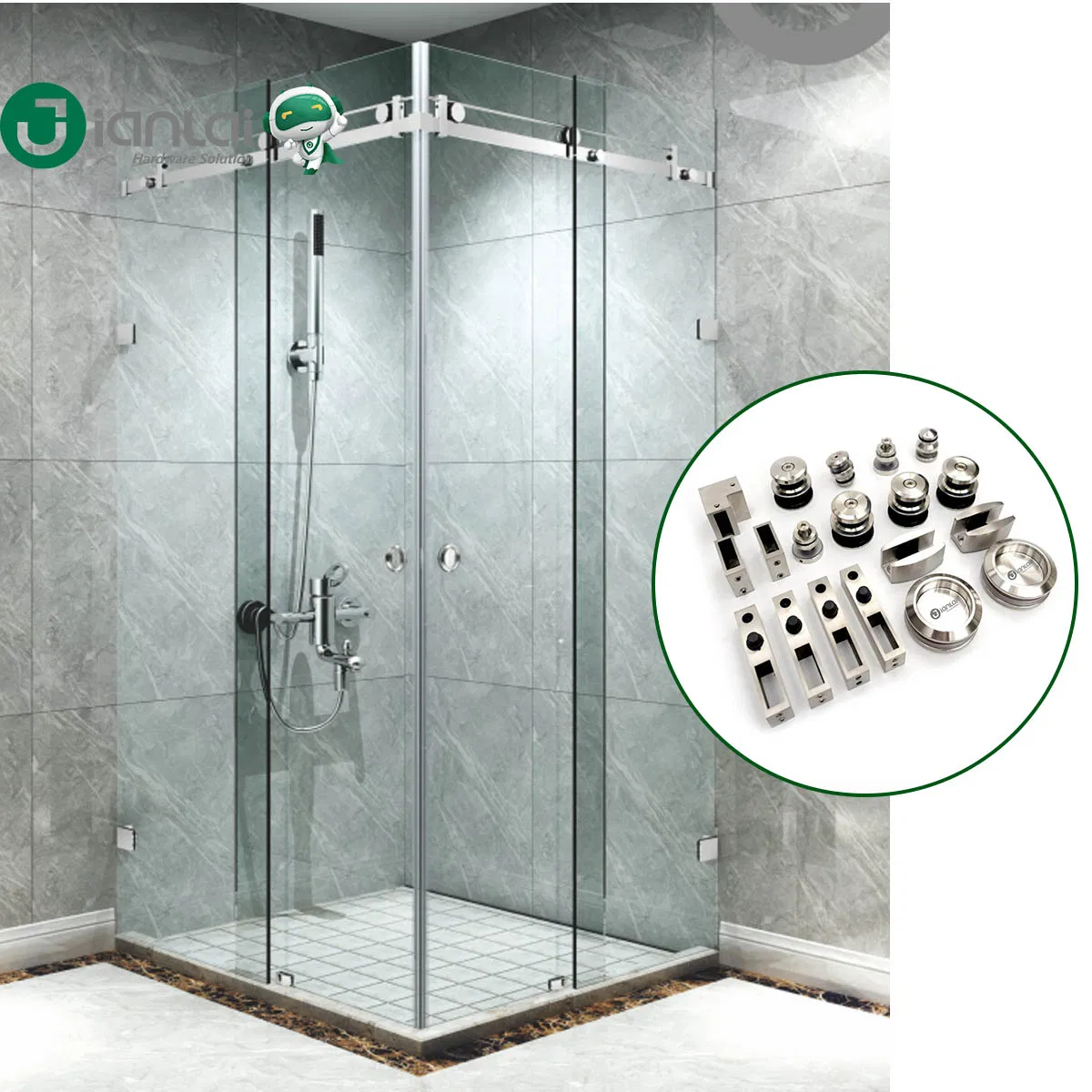 Frameless Shower Glass Double Sliding Open Door Enclosure Cabin Fitting