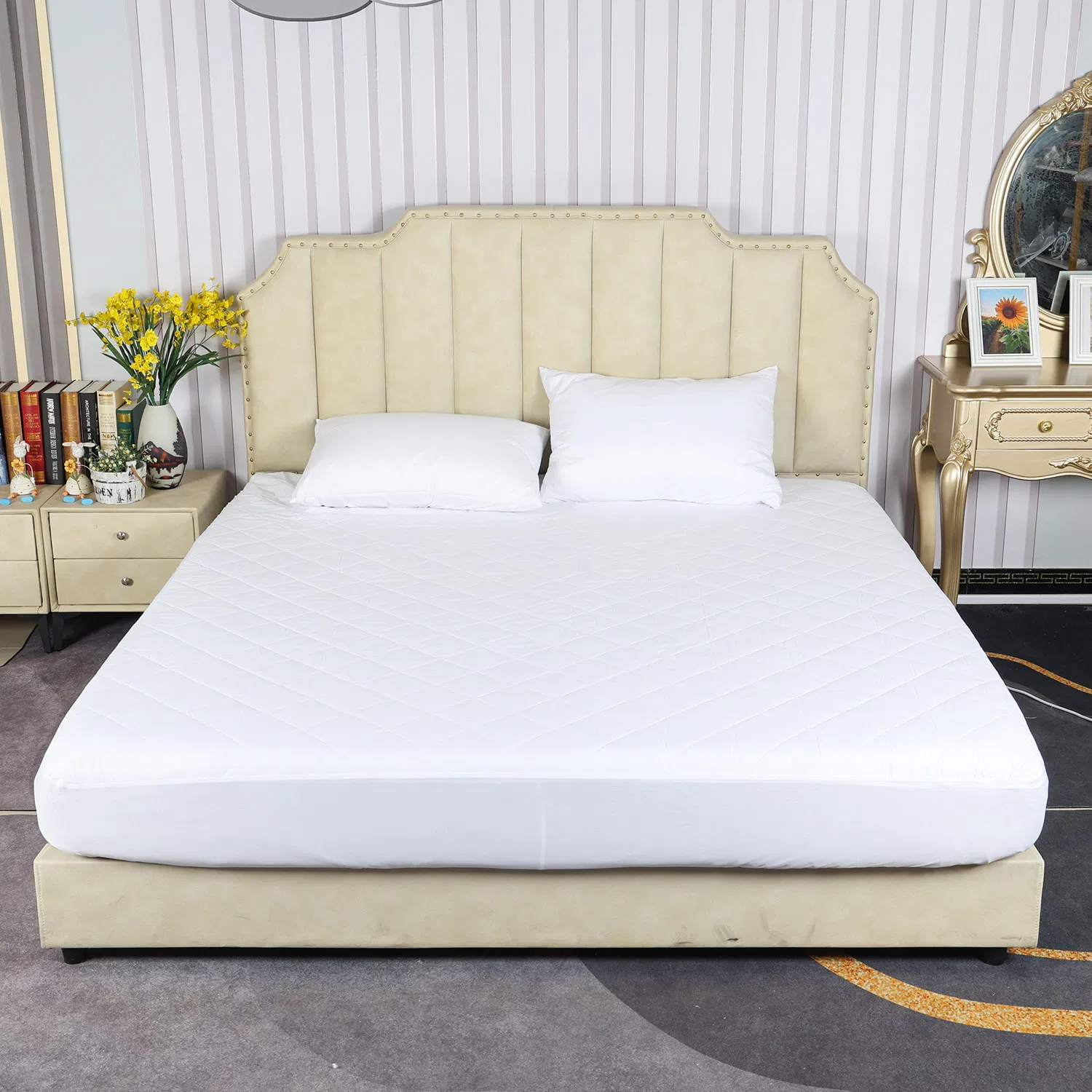 Cotton Comfortable Bedding Waterproof Mattress Protector Super King 4-Layer Quilted Super King Mattress Protector with 30cm Deep Pockets, Soft & Breathable