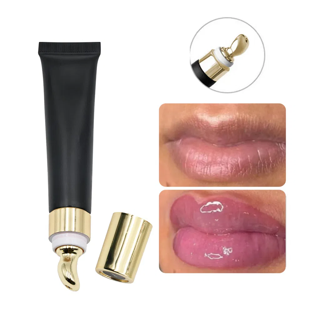 OEM Custom Zinc Alloy Massage Head Lip Oil - Color Shift Plumping Lip Gloss in Squeeze Tube for Private Label