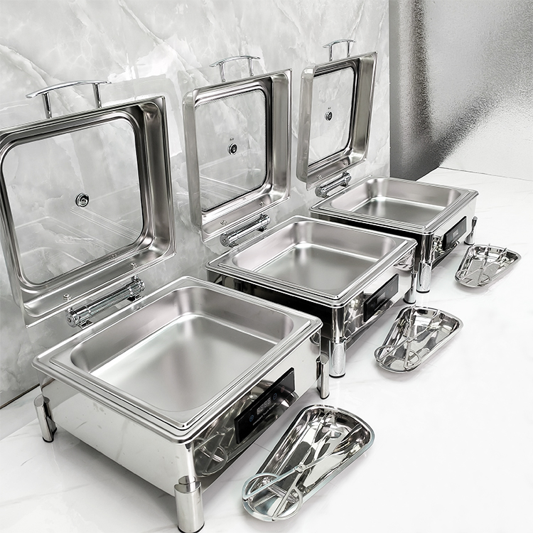 Hotel Luxury Stainless Steel Restaurant Equipment Square Food Warmer Buffet Stove Chafing Dishes