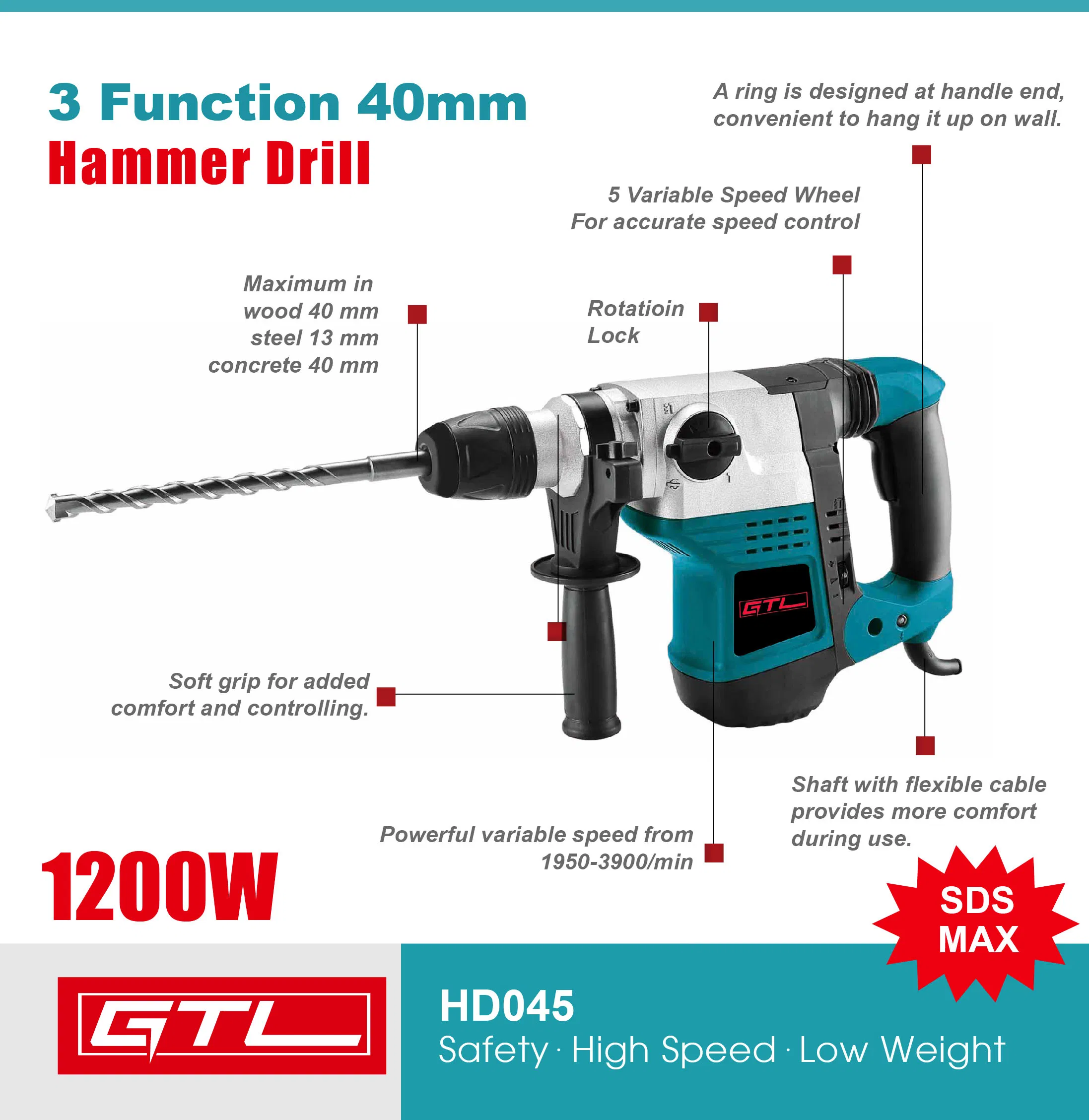 Electric Rotary Hammer1200W 40mm Electric Impact Drill Power Tools