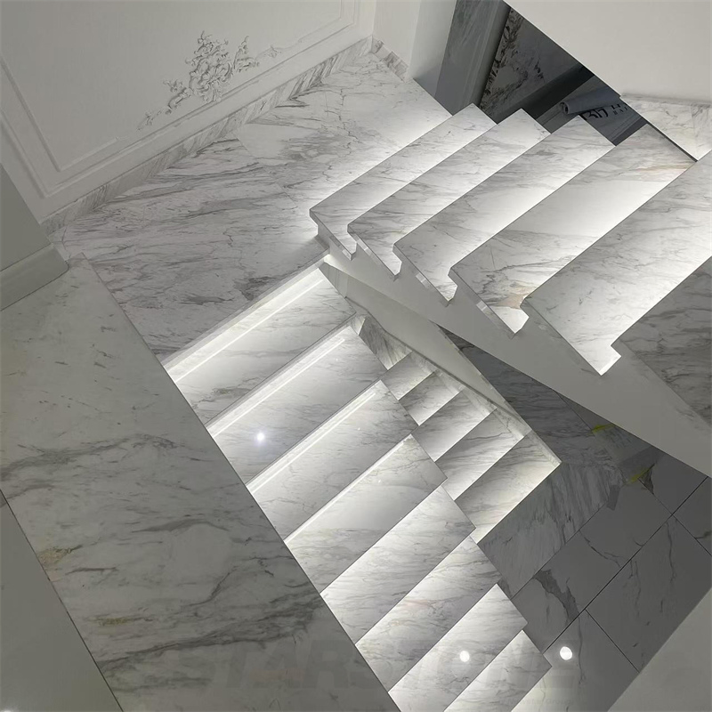 Starstone Nordic Style Marble Stair Steps Volakas White Custom Marble Staircase