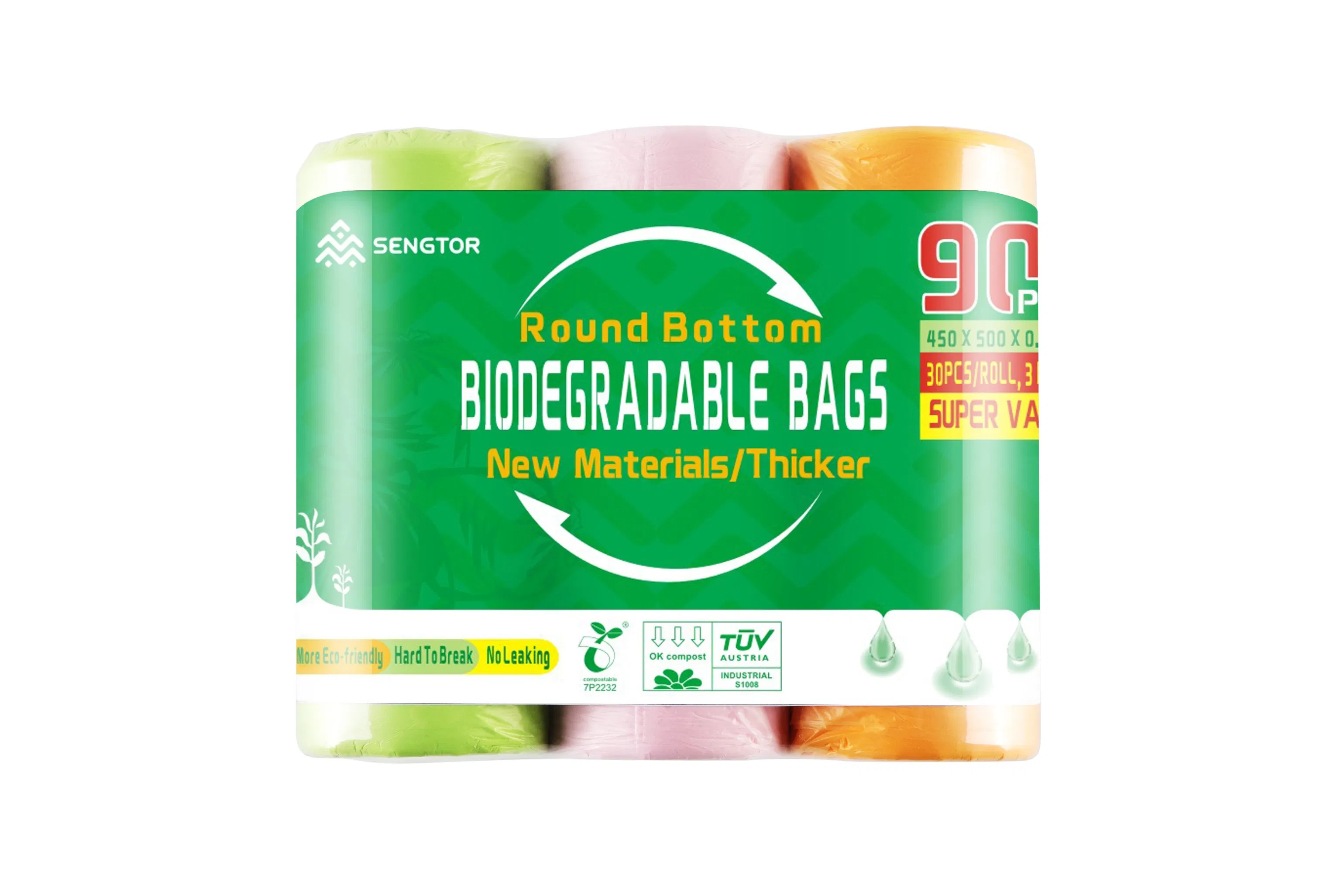 Microbial Degradation Bags, Degradable Trash Bags, 30 Bags / Roll, 3 Rolls / Pack