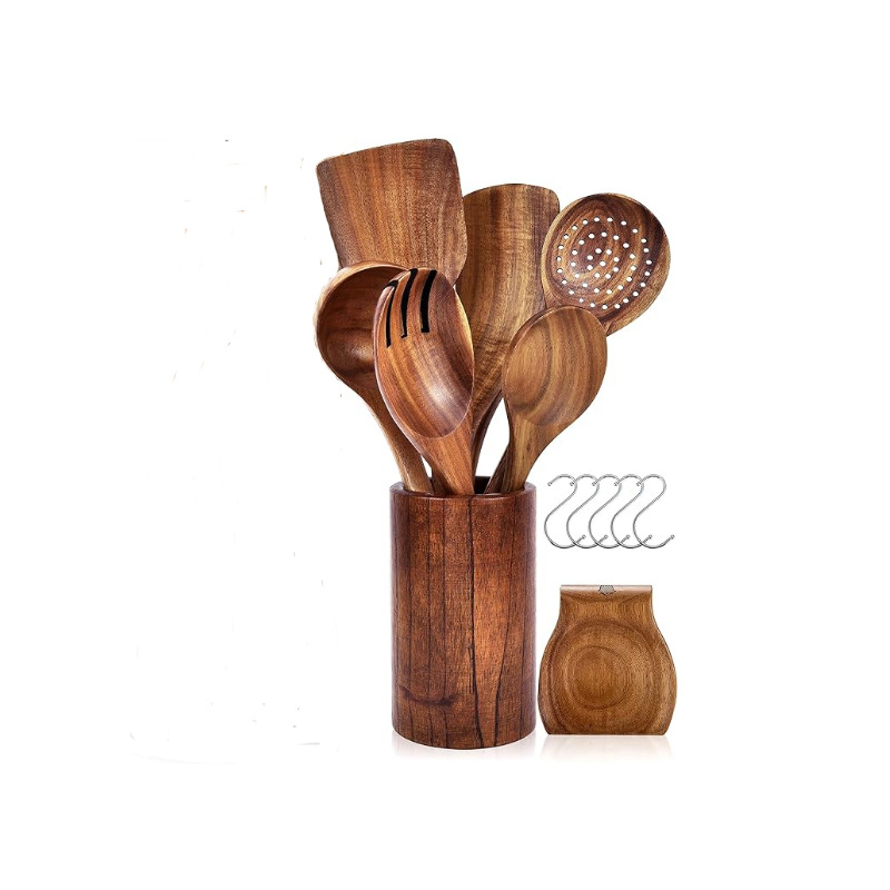 Kitchen Tools Accessories Nonstick Natural and Healthy Acacia Wood Kitchen Cookware Utensils Set Cooking Utensils