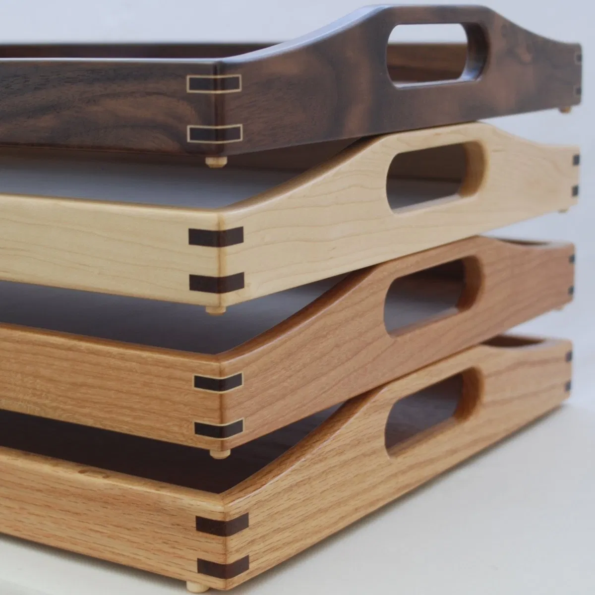 Wholesale Hotel Classical Handmade Tea Coffee Carry Tray Walnut Long Rectangle Solid Wood Serving Tray