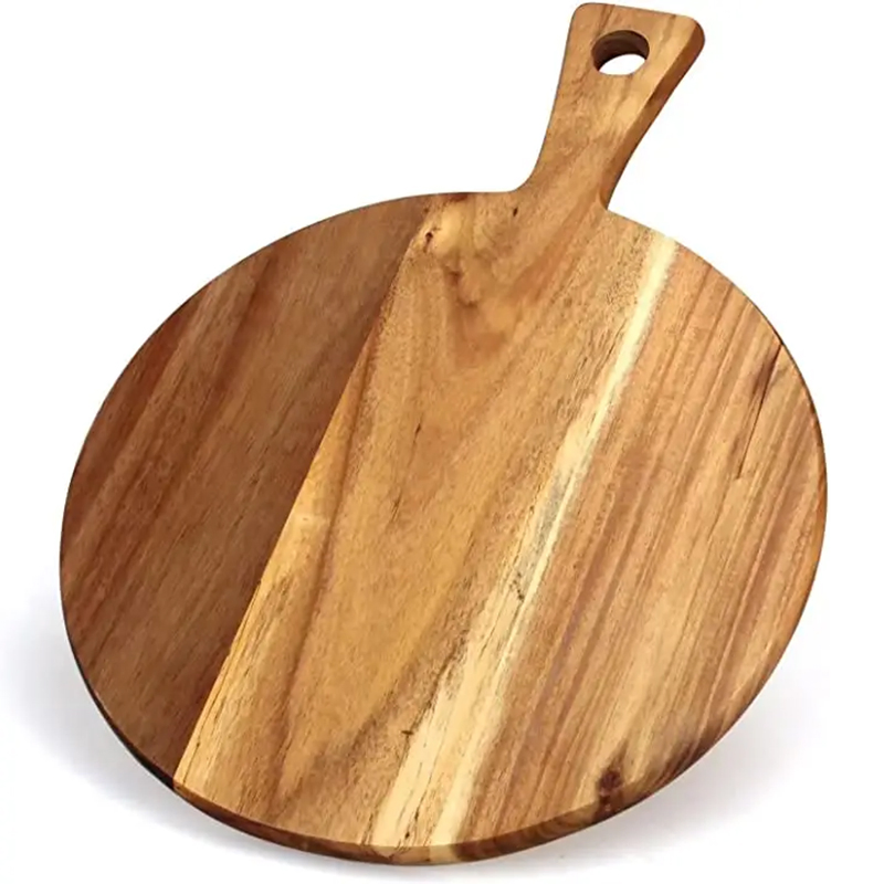 Wood Chopping Cutting Serving Board with Handle Countertop Wooden Round Paddle for Meat Fruit Bread Cheese Pizza