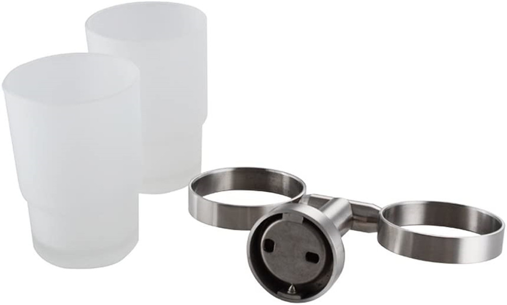 Square Base Wall-Mounted Toothbrush Holder with Frosted Single Glass Cup