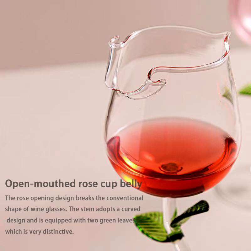 OEM Transparent High Grade Luxury Drinkware Glass Cup Creative Rose Red Wine Glass Drinking Cup