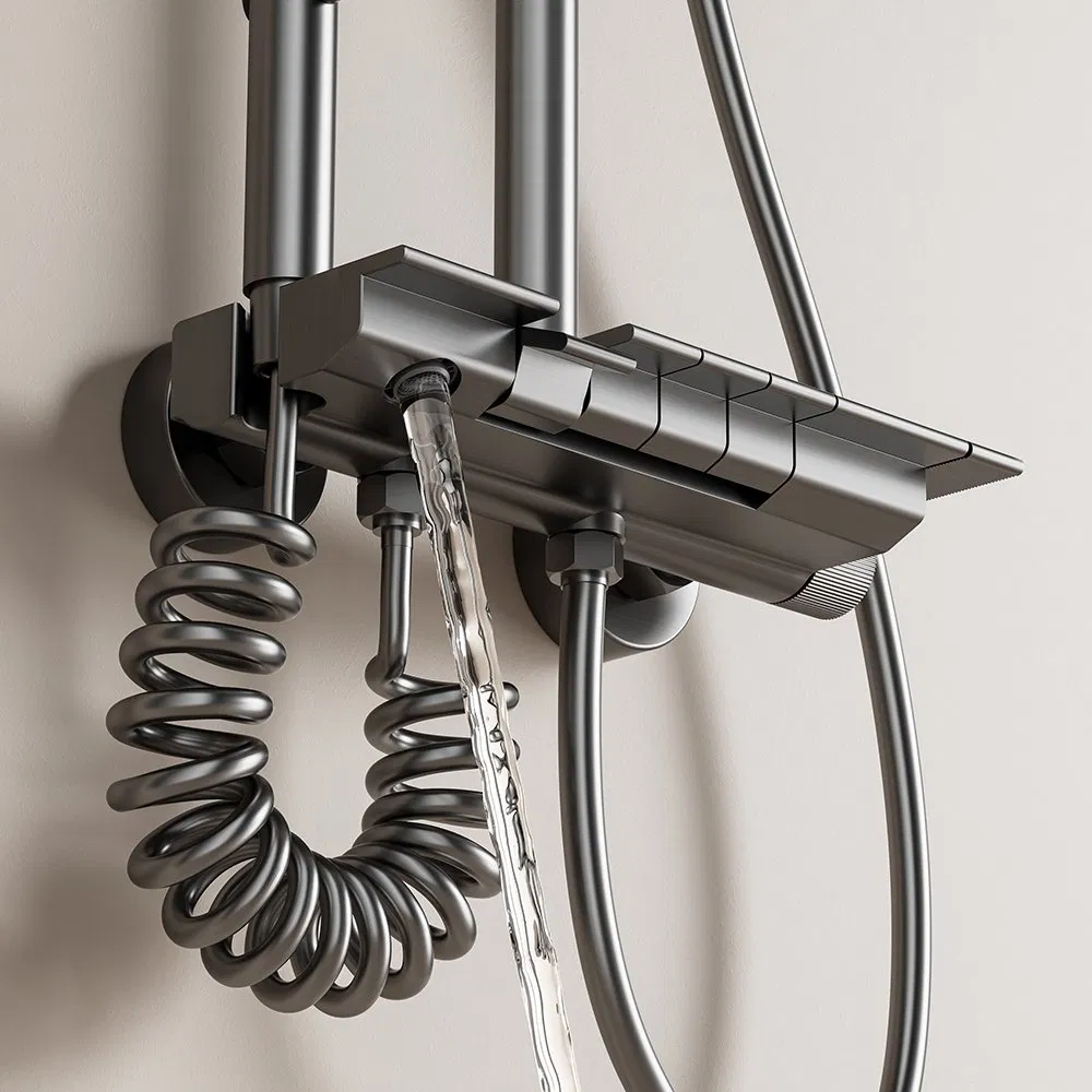 Space Aluminum Bathroom Shower Set with Metal Boost Spray Gun