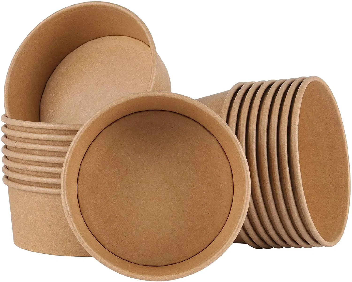 Disposable 1000ml Brown Kraft Paper Salad Food Bowl with Lid