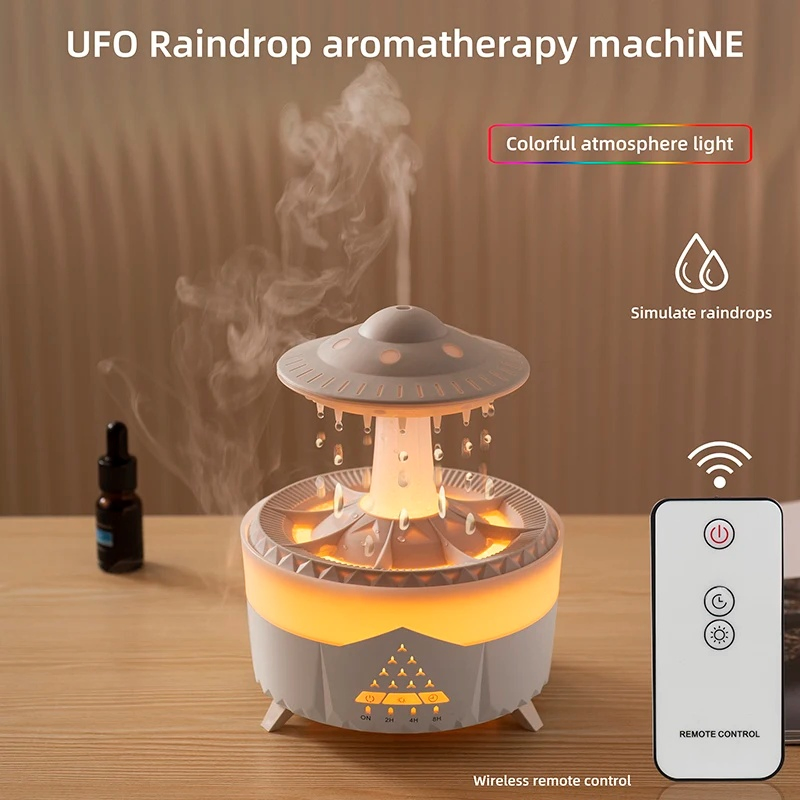 New Rain Drop Humidifier Night Light Remote Control 350ml Water Drop Mushroom Diffuser Lamp 7 Colors Rain Cloud Aroma Diffuser