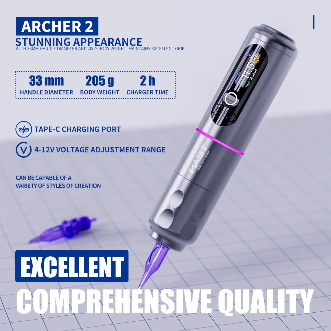 Mast Archer 2 Wireless Bluetooth Tattoo Pen Digital Screen Tattoo Pen Machine