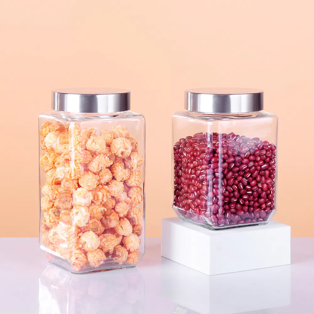 800ml 1200ml 1500ml 2000ml Square Shape Decorative Glass Jar Flint Candy Jar