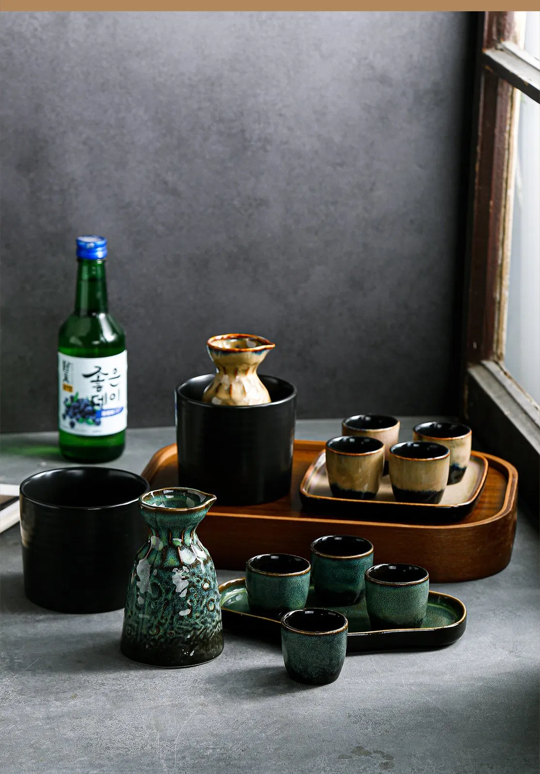 Vintage Starry Glaze Ceramic Wine Set Kiln Change Warm Wine Pot Sake Dispenser Liquor Cup Set Luxury Tableware Wholesale