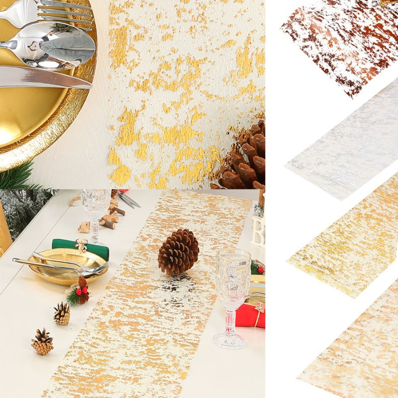 Cheaper Customized Metallic Gold Polyester Fabric Deco Rolls Christmas Home and Party Decoration Table Runer Table Cloth Placemat