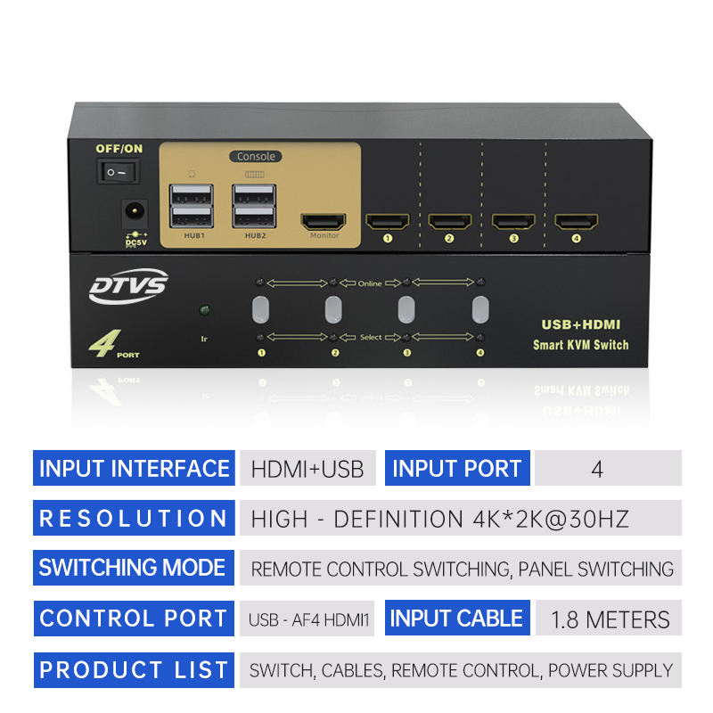 4-портовый HDMI KVM-коммутатор 4K 30Гц с USB 2.0