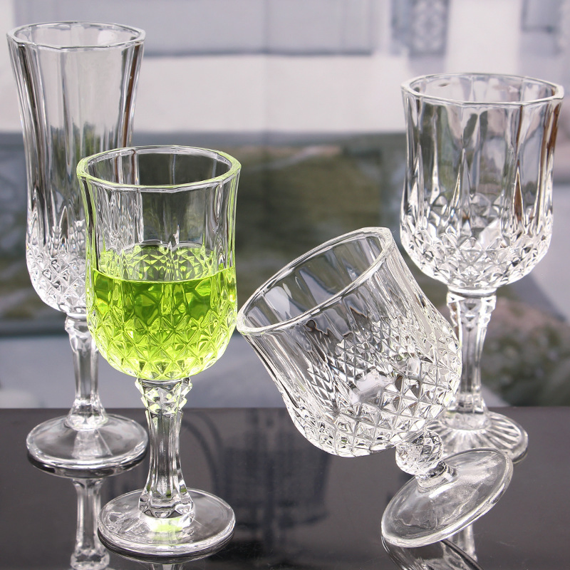 European Style Transparent Crystal Vintage Embossed Goblet Wine Glasses Cup