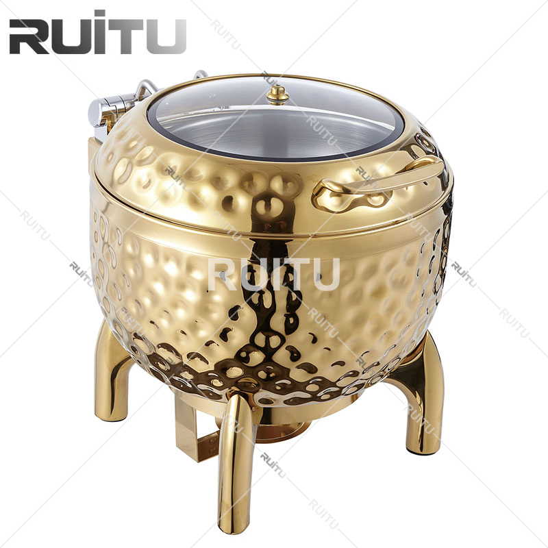 9qt Rectangle Roll Top Golden Chafing Dish Set Chafer with Full-Size Pan Stainless Steel Catering Warmer Server with Lid Water Pan Stand Fuel Holder Meal Clip