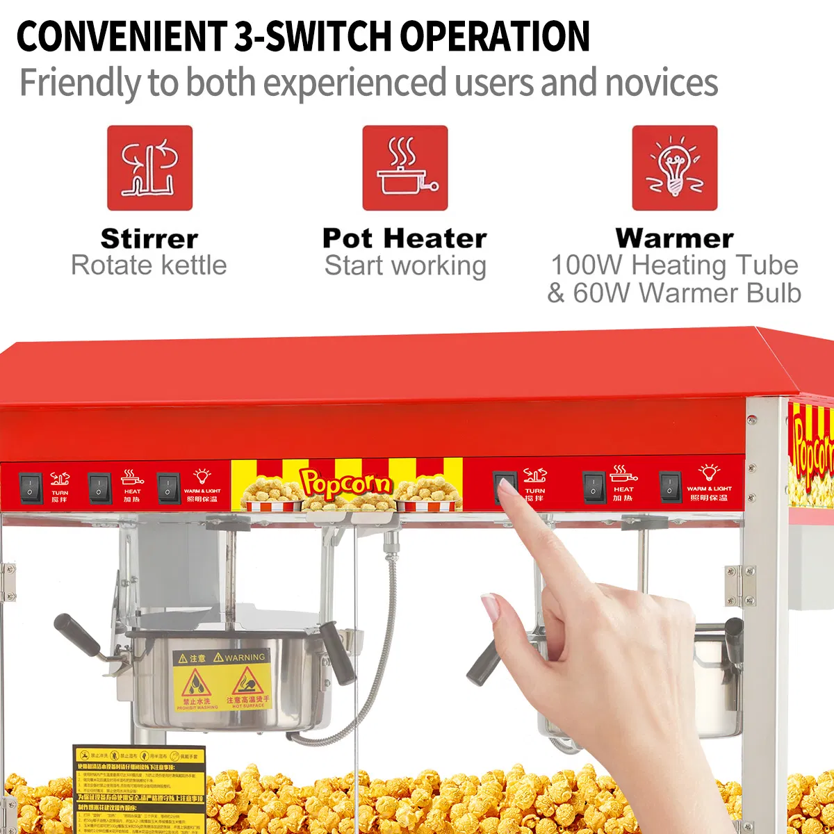 Large Capacity Double Pot Popcorn Machine