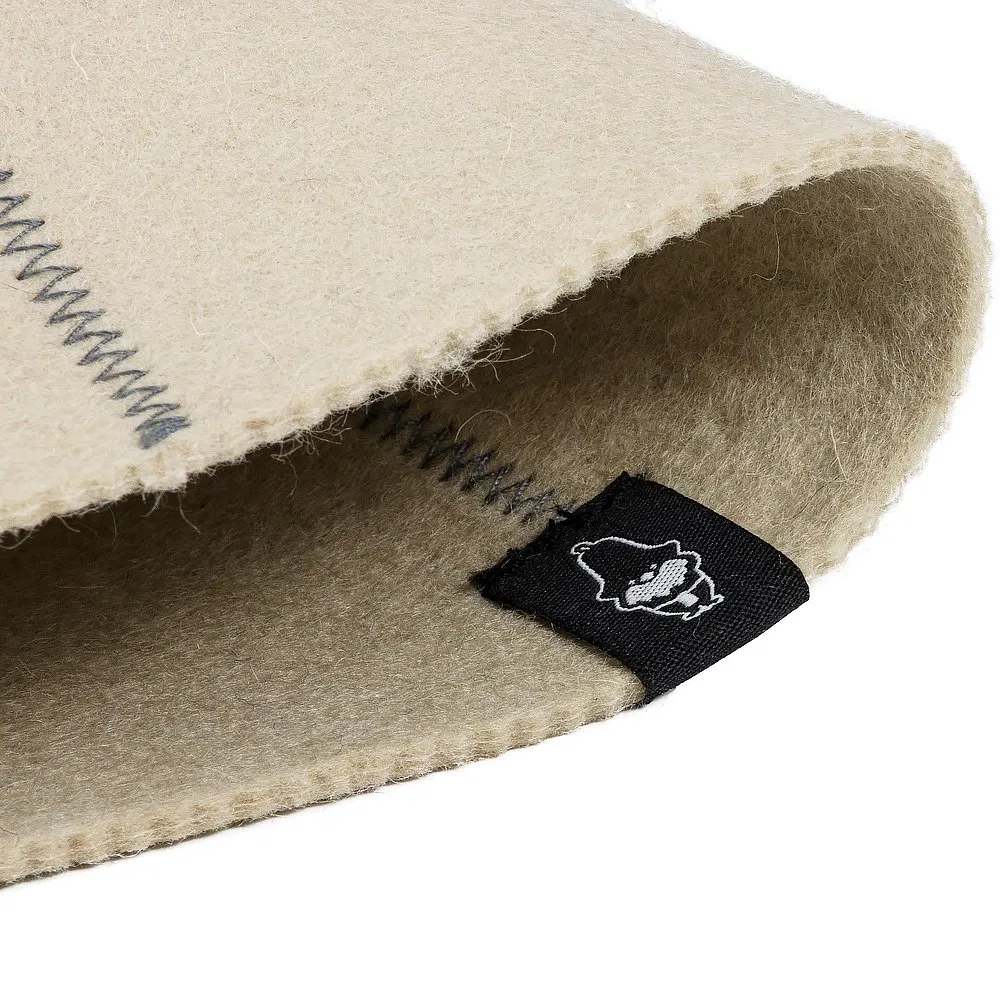 Beige Felt Sauna Hat with Dog Pattern & Text - Ideal for Comfortable Sauna Leisure & Relaxation