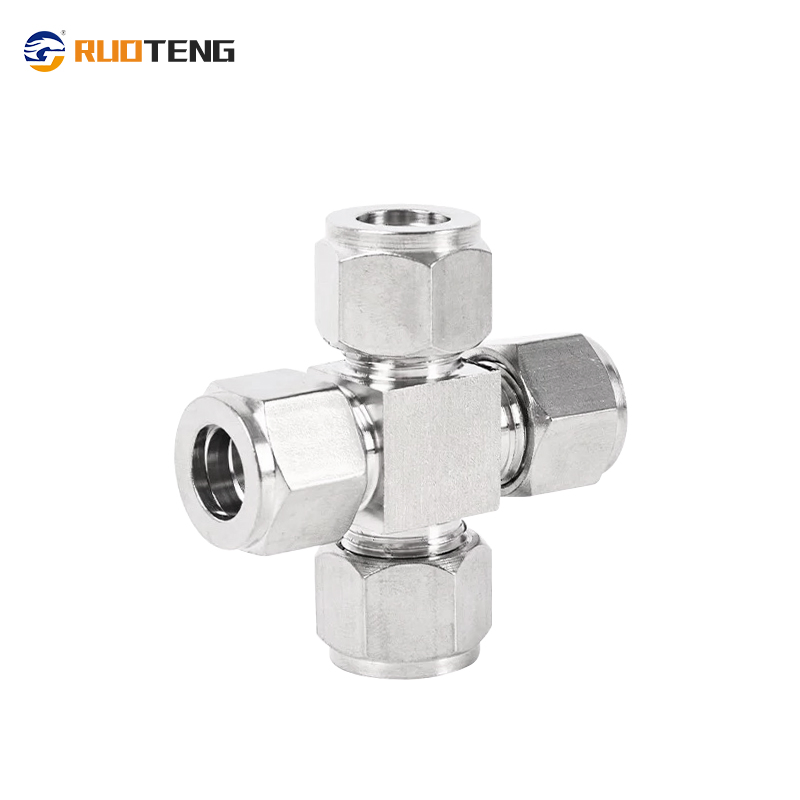 [Ruoteng] 316L Stainless Steel Forged Cross-Type Tube Union with Dual Ferrules Tube Fittings