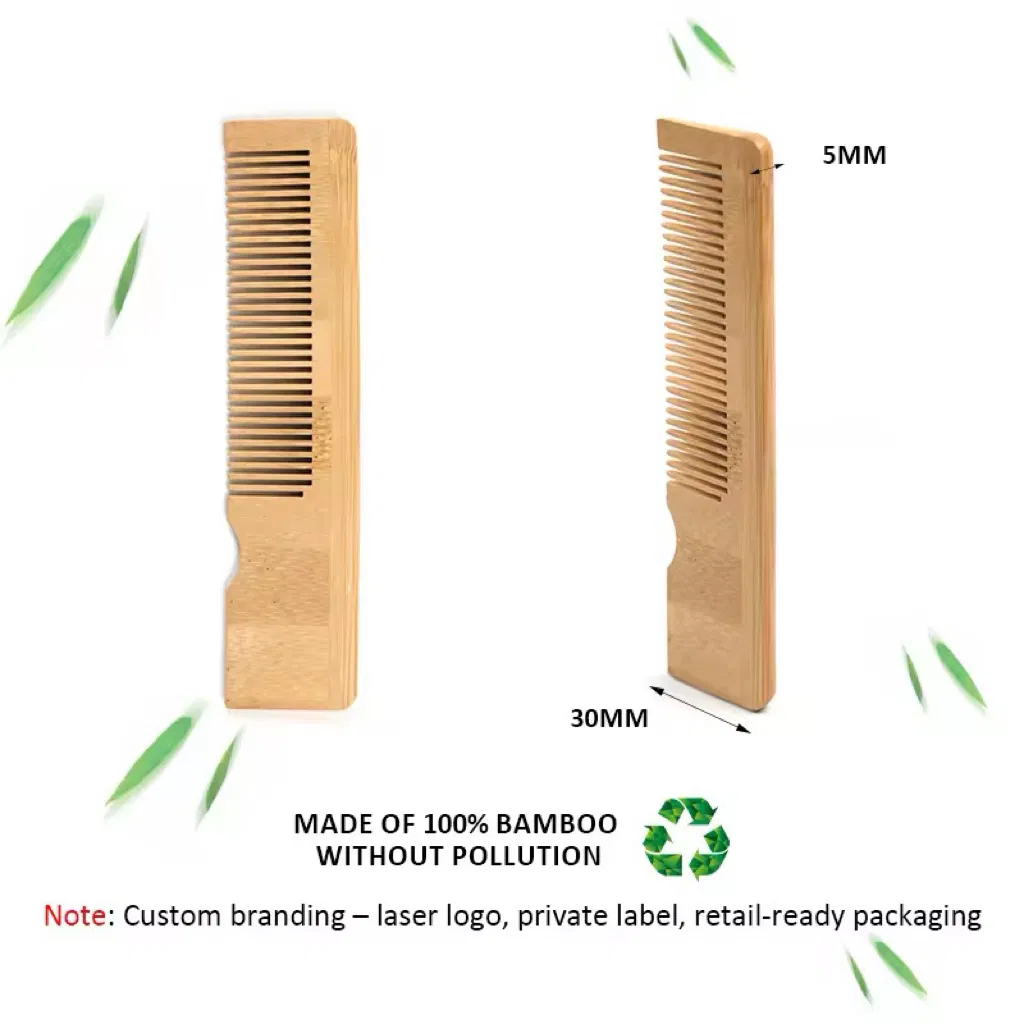 Wholesale Natural, Eco-Friendly, High-Quality Bamboo Hair Care Anti-Static Wide-Tooth Comb