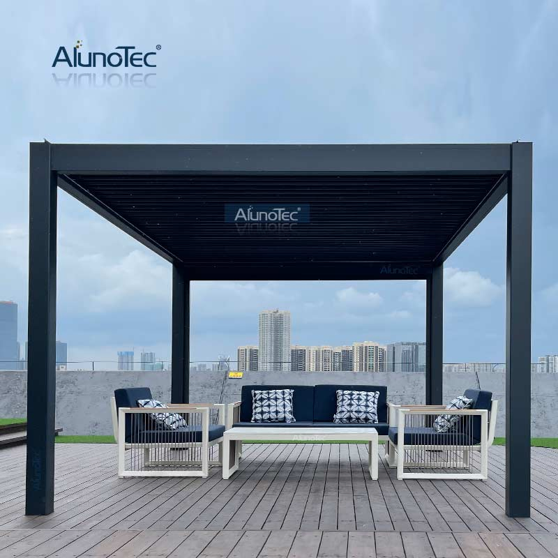 Electric Bioclimatic Pergolas Opening Roof Louver Aluminium Garden Pergola