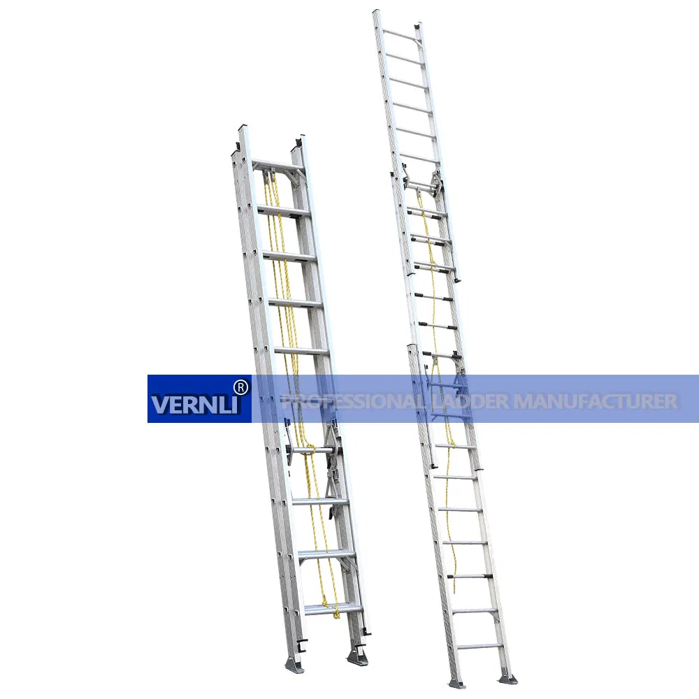 Aluminum Ladder Foldable Three Section Extension Ladder 3X10 Steps Rope Sliding Ladder