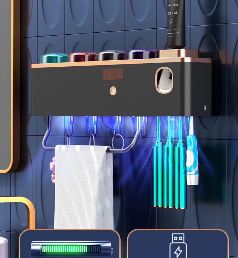 Disinfection and Sterilization Wall-Mounted Cup Toothbrush Holder Punch-Free Storage Rack Toothbrush Sterilizer