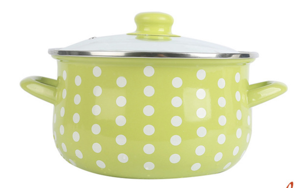 Multi-Size Turkish Style Casserole Pot Stockpot Green Floral Enamel Pot with Double Ears