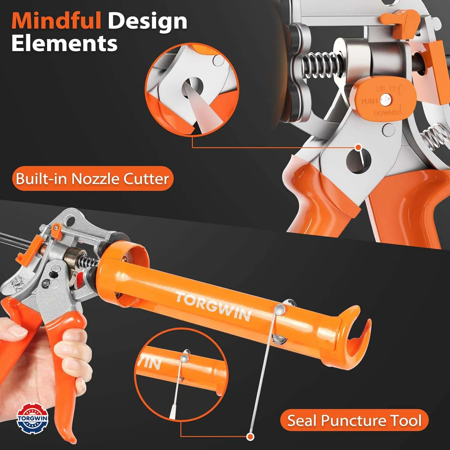 Caulking Gun Heavy-Duty Aluminum Caulk Gun, 1/10 Gallon, Adjustable 12: 1 & 25: 1 Thrust Ratio