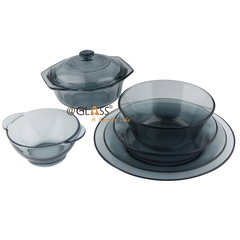 Manufactures Five-Piece Transparent Clear Cooking Glass Pots and Pans Set Glass Saucepan Cookware with Lid