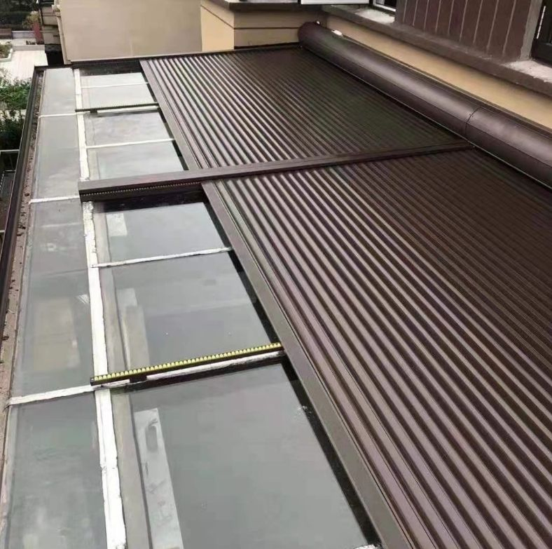 Modern Design Aluminum Alloy Rolling Shutter Polyurethane Foam Garden Automobile Sunshade with Remote Control for Hotels Sun Room Electric Sky Curtain