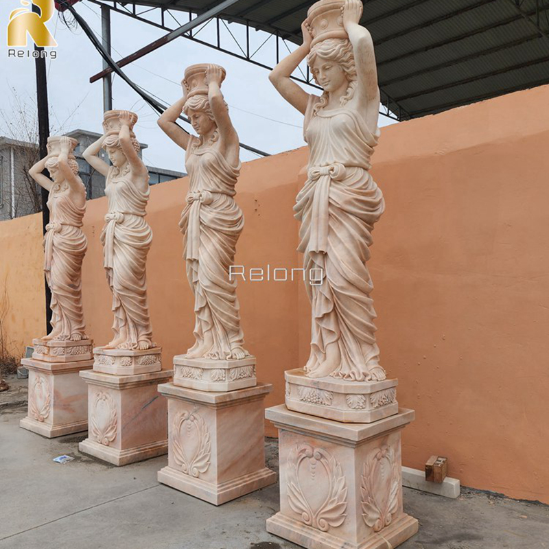 New Design Architectural Stone Pillar Hand Carved Natural Luxury Marble Column with Lady Sculpture Supplier