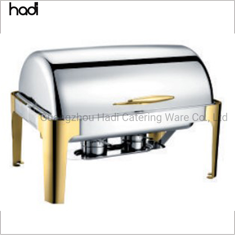 Best Price Stainless Steel Roll Top Buffet Food Chafing Dish Commercial Stock Golden Chafing Dish/Roll Top Buffet Chafer with Glass Window