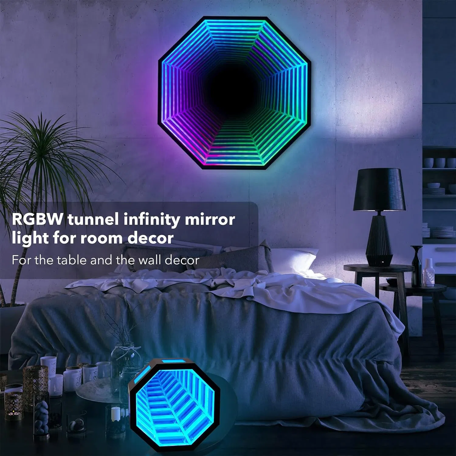Infinity Light Tunnel LED Light,3D Octagon Infinity Mirror Light,Cool Gaming Desk Futuristic Decor Lamp,Sensory Infinity Light for Home,Desk,Living Room,Party