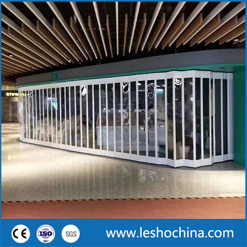 PC Polycarbonate Glass Folding Door Shop Mall Indoor Clear View Transparent Horizontal