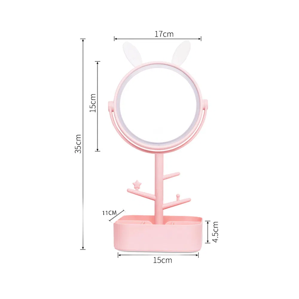 Rabbit Desktop Makeup Glass Mirror Custom LED Light Cosmetic Smart Touch Compact Table Mirror