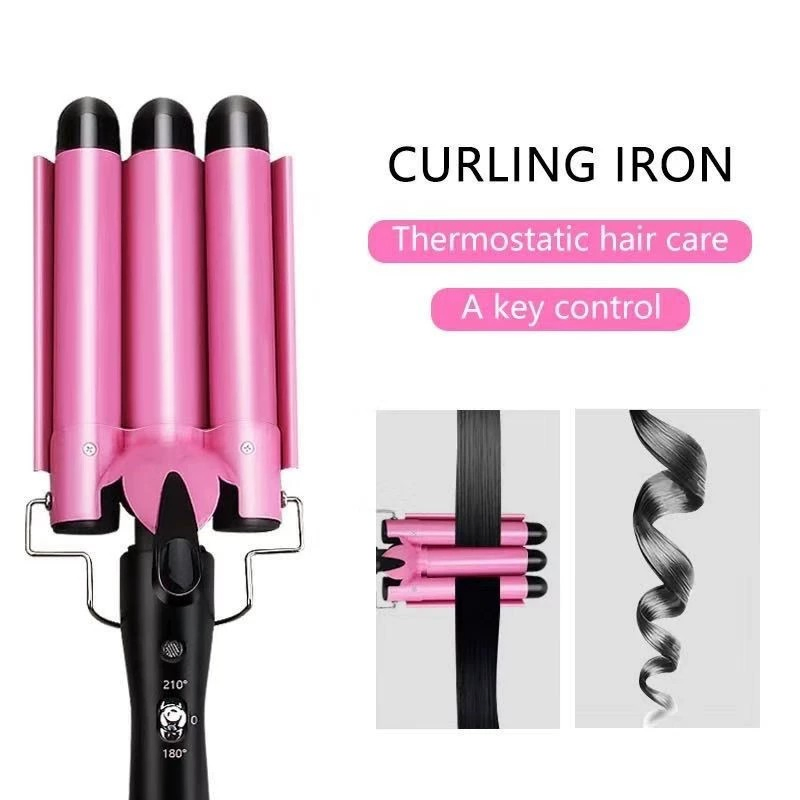 3 Barrel Curling Iron Hair Crimper: Dual Voltage Adjustable Temperature Three Barrels Hair Waver