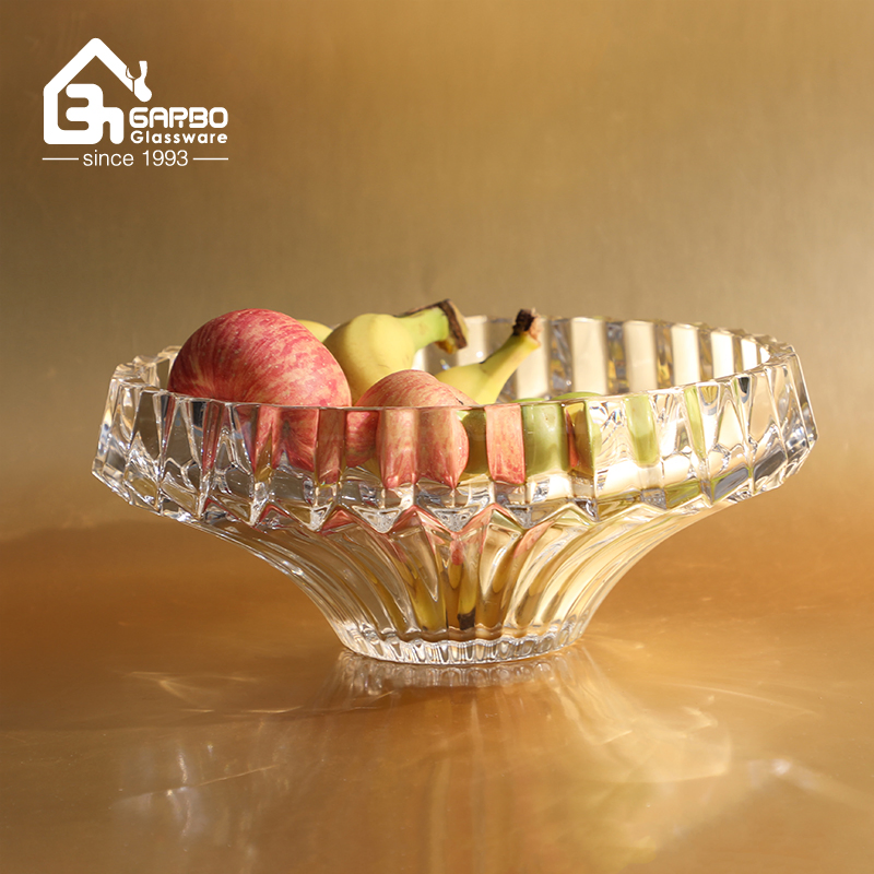 Big Size Fruit Glass Candy Pot with Lid Serving Candy Pot with Classic Strip Pattern High Quality Candy Pot with Stand