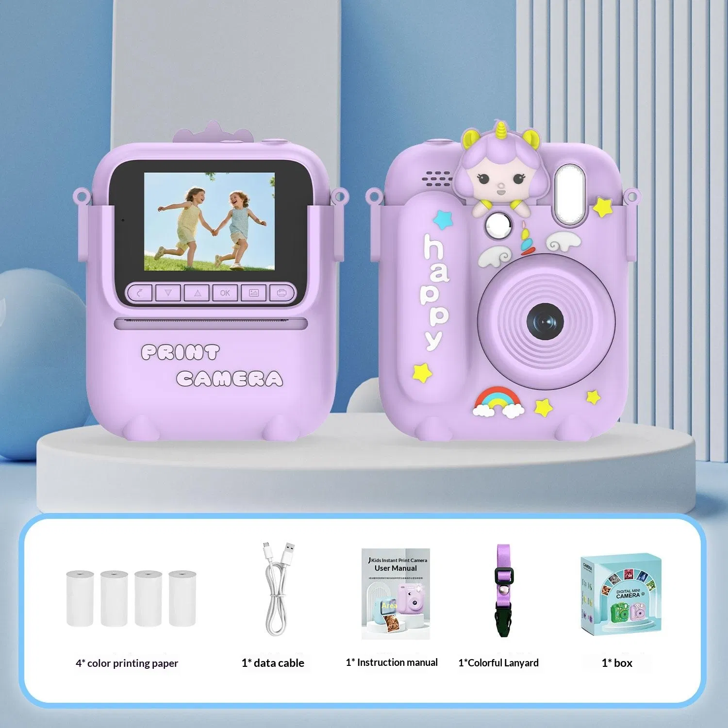 Z700 Kids Instant Camera for Girls, 2.4 Inch 1080P Digital Camera for Kids with Instant Print, Unicorn Silicone Case, 32GB Memory Card & Card Reader, Birthday C
